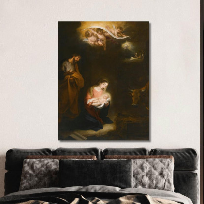 Una Scena Notturna Con La Natività E L'Annunciazione Ai Pastori Sullo Sfondo Bartolomé Estebán Murillo bem2 quadro stampato su