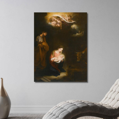 Una Scena Notturna Con La Natività E L'Annunciazione Ai Pastori Sullo Sfondo Bartolomé Estebán Murillo bem2 quadro stampato su