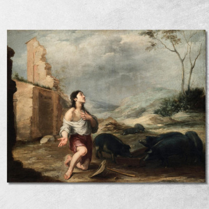 Il Figliol Prodigo Che Pascola I Porci Bartolomé Estebán Murillo bem44 quadro stampato su tela
