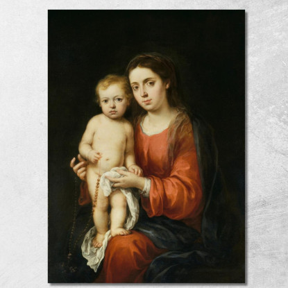 La Vergine Con Il Bambino Con Un Rosario Bartolomé Estebán Murillo bem49 quadro stampato su tela