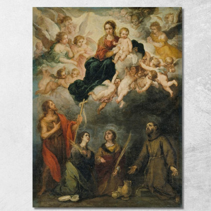 La Vergine Con Il Bambino Con I Santi Bartolomé Estebán Murillo bem50 quadro stampato su tela