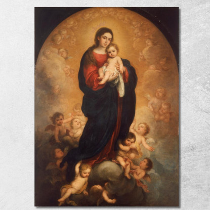 Vergine E Bambino In Gloria Bartolomé Estebán Murillo bem56 quadro stampato su tela