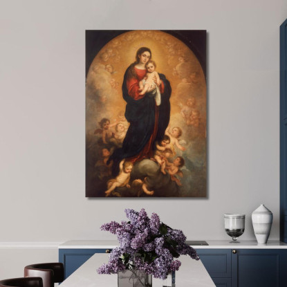 Vergine E Bambino In Gloria Bartolomé Estebán Murillo bem56 quadro stampato su tela