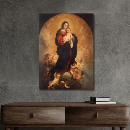 Vergine E Bambino In Gloria Bartolomé Estebán Murillo bem56 quadro stampato su tela