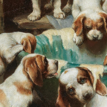 Cuccioli Di Beagle Che Banchettano Carl Reichert crc13 quadro stampato su tela