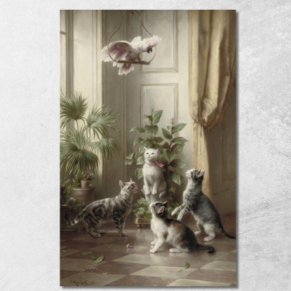 Gatti E Il Cacatua Carl Reichert crc16 quadro stampato su tela