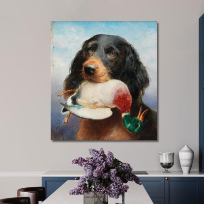 Setter Gordon Con Anatra Selvatica Carl Reichert crc28 quadro stampato su tela