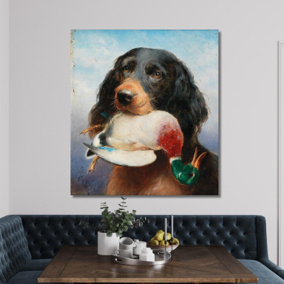 Setter Gordon Con Anatra Selvatica Carl Reichert crc28 quadro stampato su tela