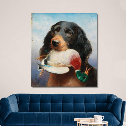 Setter Gordon Con Anatra Selvatica Carl Reichert crc28 quadro stampato su tela