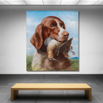 Cane Da Caccia Con Beccaccia Carl Reichert crc29 quadro stampato su tela