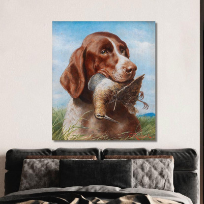 Cane Da Caccia Con Beccaccia Carl Reichert crc29 quadro stampato su tela