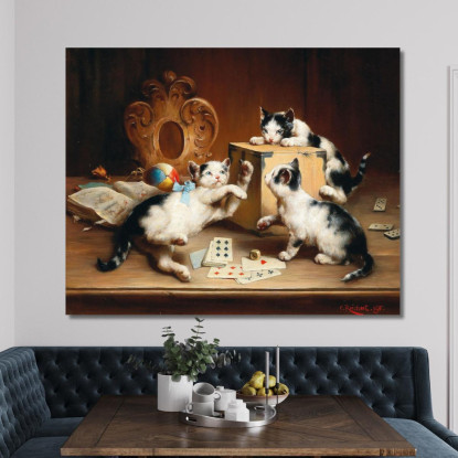 Gattini Giocherelloni Carl Reichert crc42 quadro stampato su tela