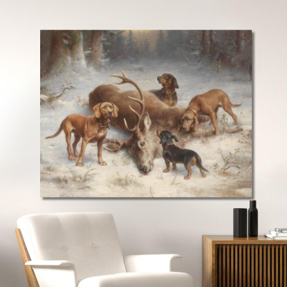 Segugi Da Sangue Con Cervo Abbattuto Carl Reichert crc49 quadro stampato su tela
