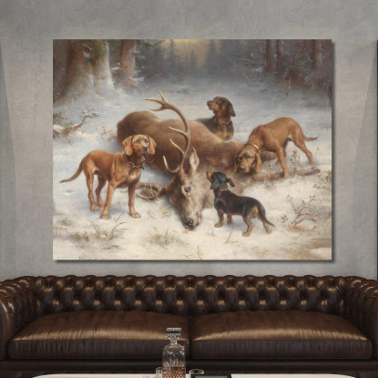 Segugi Da Sangue Con Cervo Abbattuto Carl Reichert crc49 quadro stampato su tela