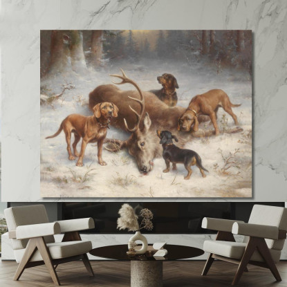 Segugi Da Sangue Con Cervo Abbattuto Carl Reichert crc49 quadro stampato su tela