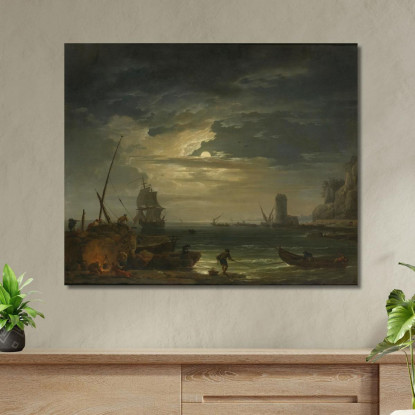 Un'Insenatura Mediterranea Al Chiaro Di Luna Claude-Joseph Vernet cjv6 quadro stampato su tela