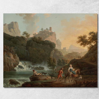 Un Paesaggio Roccioso Con Un Pescatore E Viaggiatori Claude-Joseph Vernet cjv7 quadro stampato su tela