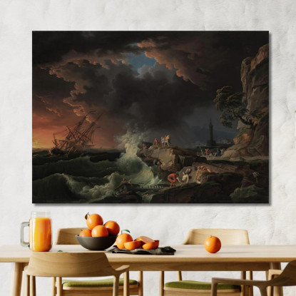 Un Naufragio Con Figure Che Raggiungono La Riva Claude-Joseph Vernet cjv9 quadro stampato su tela