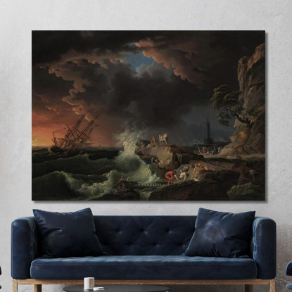 Un Naufragio Con Figure Che Raggiungono La Riva Claude-Joseph Vernet cjv9 quadro stampato su tela