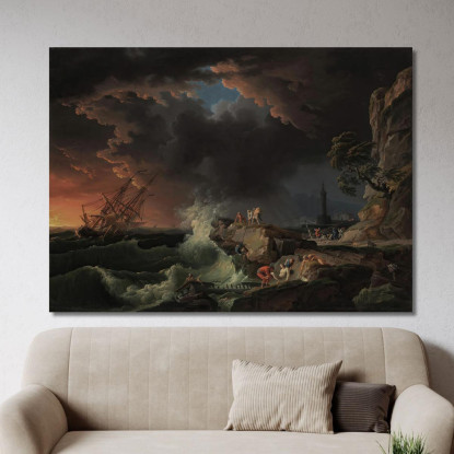 Un Naufragio Con Figure Che Raggiungono La Riva Claude-Joseph Vernet cjv9 quadro stampato su tela