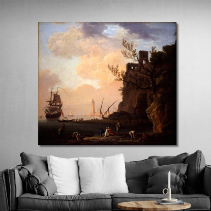 Una Scena Portuale In Stile Italiano Claude-Joseph Vernet cjv14 quadro stampato su tela