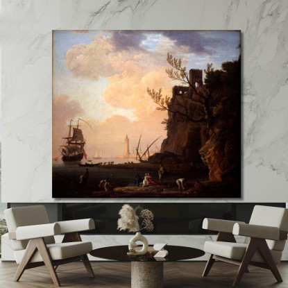 Una Scena Portuale In Stile Italiano Claude-Joseph Vernet cjv14 quadro stampato su tela