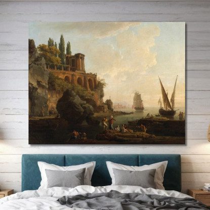 Paesaggio Immaginario - Scena Di Un Porto Italiano Claude-Joseph Vernet cjv18 quadro stampato su tela
