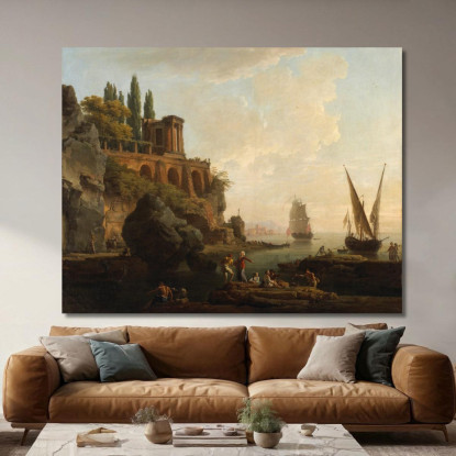 Paesaggio Immaginario - Scena Di Un Porto Italiano Claude-Joseph Vernet cjv18 quadro stampato su tela