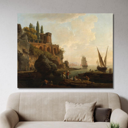 Paesaggio Immaginario - Scena Di Un Porto Italiano Claude-Joseph Vernet cjv18 quadro stampato su tela