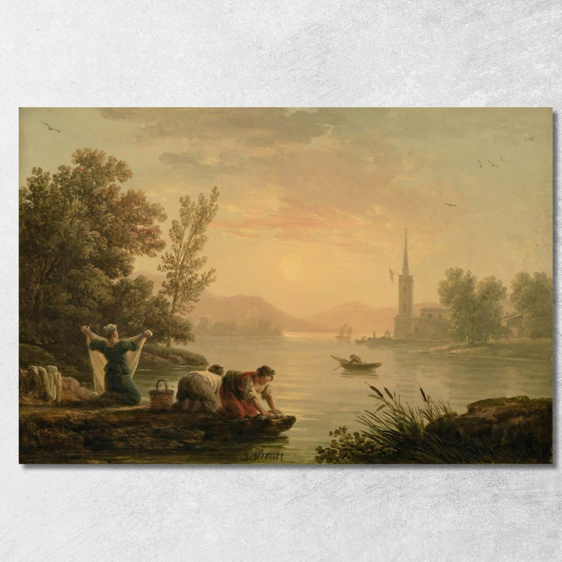 Lavandaie Vicino A Un Lago Claude-Joseph Vernet cjv44 quadro stampato su tela