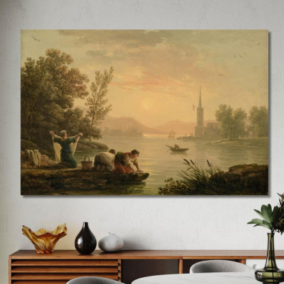 Lavandaie Vicino A Un Lago Claude-Joseph Vernet cjv44 quadro stampato su tela