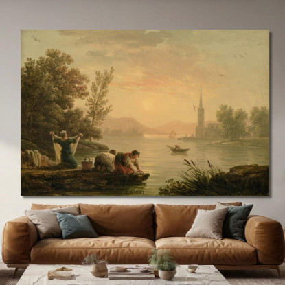 Lavandaie Vicino A Un Lago Claude-Joseph Vernet cjv44 quadro stampato su tela