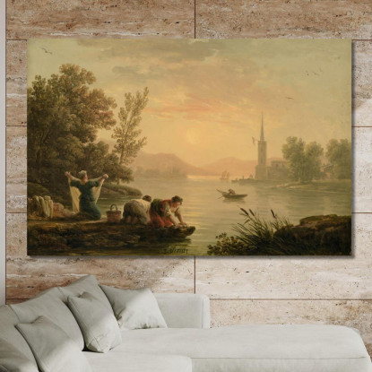 Lavandaie Vicino A Un Lago Claude-Joseph Vernet cjv44 quadro stampato su tela