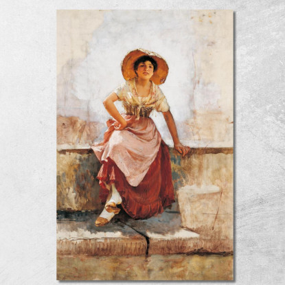 Fanciulla Fiorentina Con Fiori Frank Duveneck fdu3 quadro stampato su tela