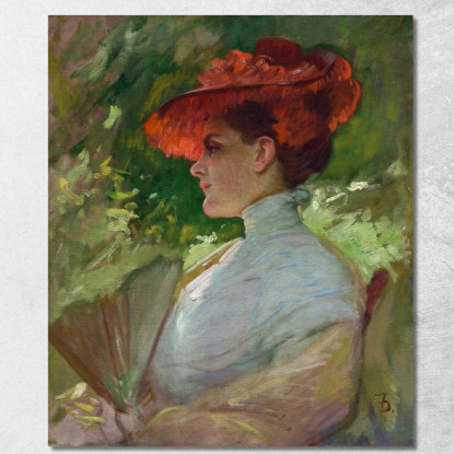 Signora Con Cappello Rosso – Ritratto Di Maggie Wilson Frank Duveneck fdu6 quadro stampato su tela