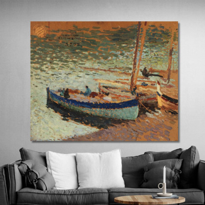 Bouquet Di Fiordalisi Barche Al Porto Henri Martin hmt12 quadro stampato su tela