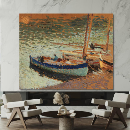 Bouquet Di Fiordalisi Barche Al Porto Henri Martin hmt12 quadro stampato su tela