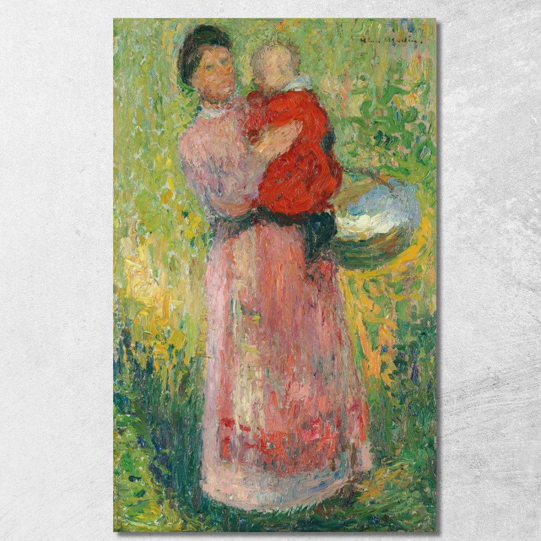 Donna Che Porta Un Bambino In Rosso Tra Le Braccia Henri Martin hmt26 quadro stampato su tela