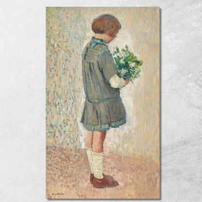 Bambina In Grembiule Da Scolara Con Un Bouquet Henri Martin hmt27 quadro stampato su tela