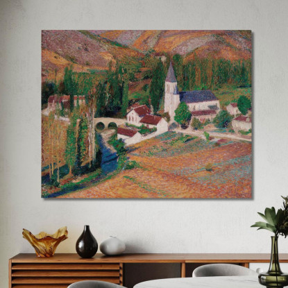 La Chiesa Di Labastide-Du-Vert Con Il Ponte E Il Fiume In Una Sera D'Autunno Henri Martin hmt63 quadro stampato su tela