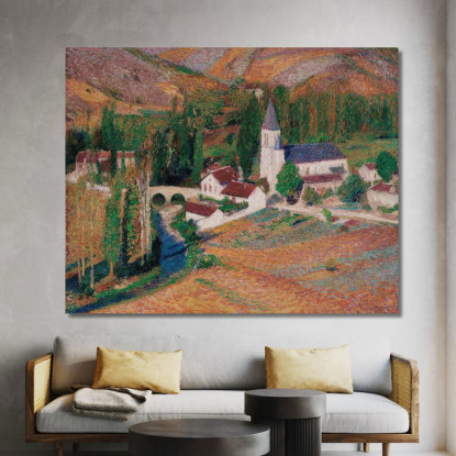 La Chiesa Di Labastide-Du-Vert Con Il Ponte E Il Fiume In Una Sera D'Autunno Henri Martin hmt63 quadro stampato su tela