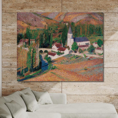 La Chiesa Di Labastide-Du-Vert Con Il Ponte E Il Fiume In Una Sera D'Autunno Henri Martin hmt63 quadro stampato su tela