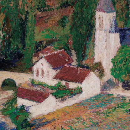 La Chiesa Di Labastide-Du-Vert Con Il Ponte E Il Fiume In Una Sera D'Autunno Henri Martin hmt63 quadro stampato su tela