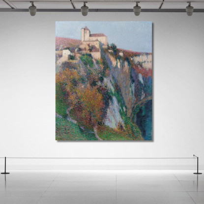 La Chiesa Di Saint-Cirq-Lapopie Arroccata Sulla Falesia Della Curva Del Lot Cielo Blu Henri Martin hmt64 quadro stampato su tel