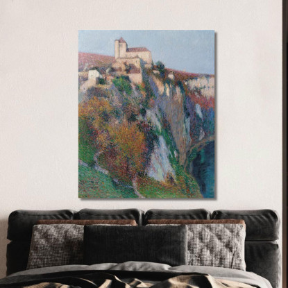 La Chiesa Di Saint-Cirq-Lapopie Arroccata Sulla Falesia Della Curva Del Lot Cielo Blu Henri Martin hmt64 quadro stampato su tel