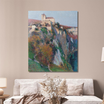 La Chiesa Di Saint-Cirq-Lapopie Arroccata Sulla Falesia Della Curva Del Lot Cielo Blu Henri Martin hmt64 quadro stampato su tel