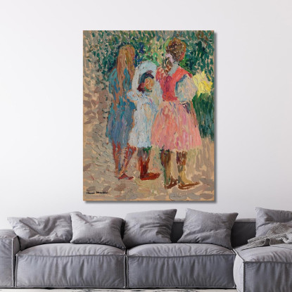 Tre Bambine In Giardino Una Mattina D'Estate Henri Martin hmt79 quadro stampato su tela