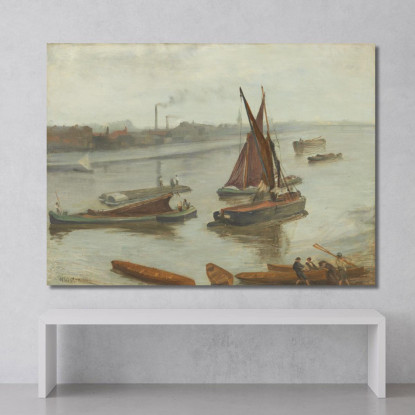 Grigio E Argento - Old Battersea Reach James Abbott McNeill Whistler jam42 quadro stampato su tela