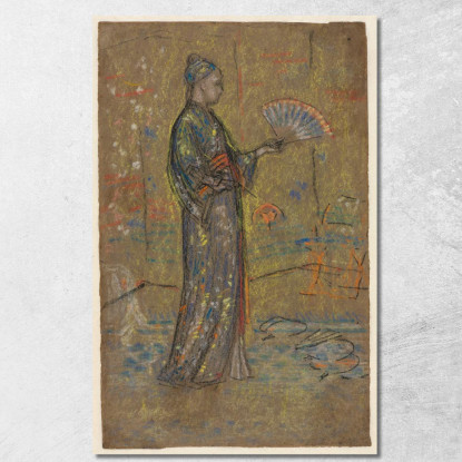 Donna Giapponese Che Dipinge Un Ventaglio James Abbott McNeill Whistler jam51 quadro stampato su tela