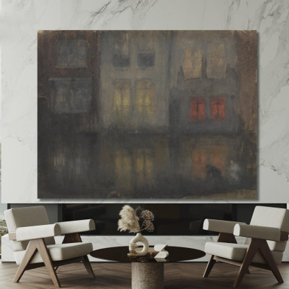 Notturno Nero E Rosso Canale Interno D'Olanda James Abbott McNeill Whistler jam71 quadro stampato su tela